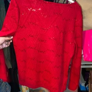 Red Long Sleeve Sequins Blouse
